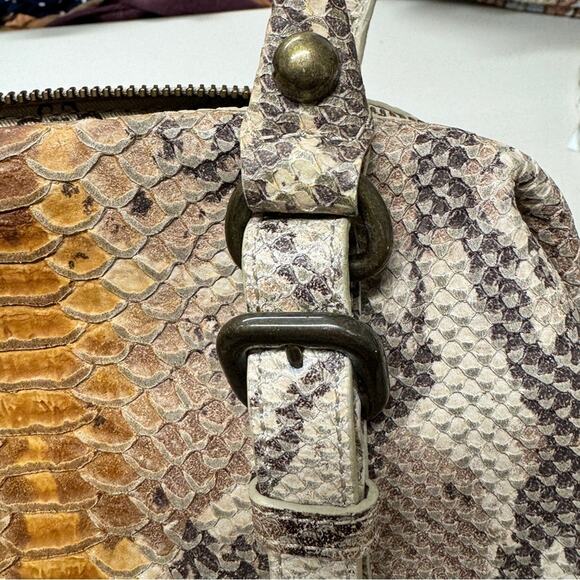 Forth & Towne Tan Calf Leather Snake Print Satchel Handbag Purse Womens Luxury - Picture 3 of 11